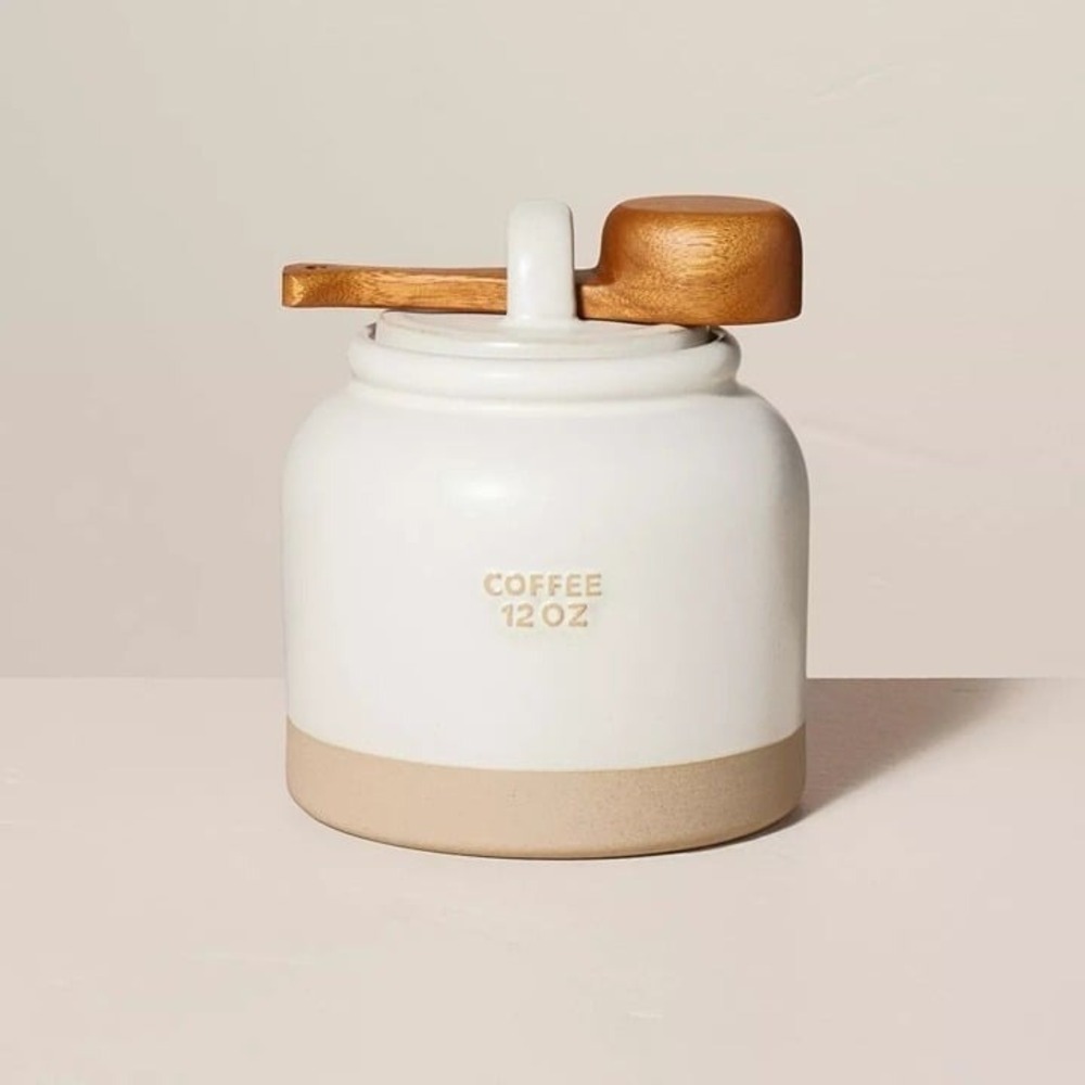 12oz Stoneware Crock Coffee Canister & Scoop Cream/Clay - Hearth & Hand Magnolia